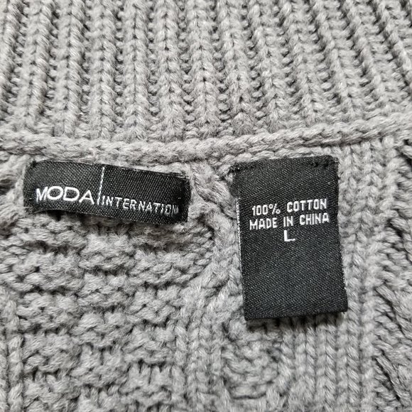 Moda International sweater Large chunky pullover v-neck cable knit cotton VS - Picture 9 of 10